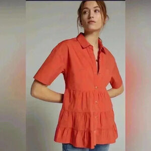 Anthropologie Porridge Faye Tiered Tunic Blouse in Orange Size Small